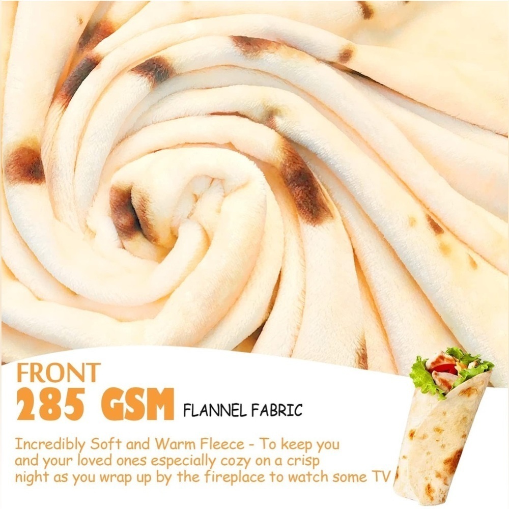 Giant Tortilla Burrito Throw Blanket, Double Sided, Ivory, Brown, 63 inches - Picture 5 of 17